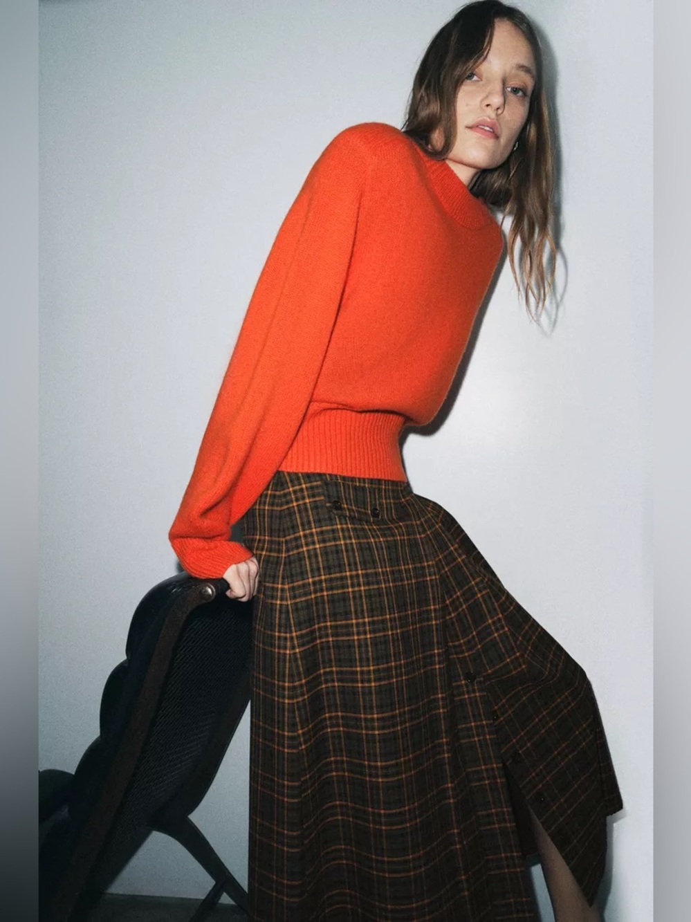 ZARA ZW COLLECTION PLAID MIDI SKIRT